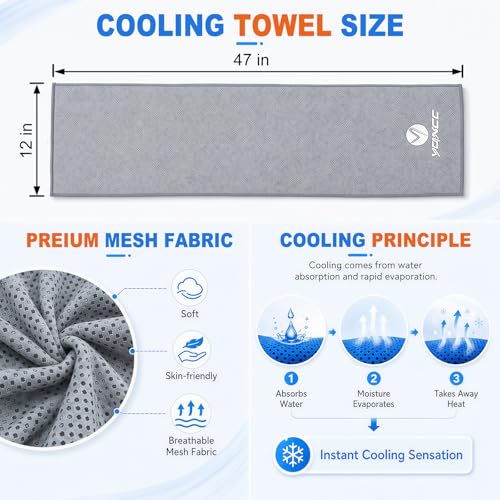 YQXCC 2 Pack Cooling Towels (47"x12"), Ice Cool Neck Towel, Soft Breathable Microfiber for Yoga, Golf, Gym, Running, Camping & Hot Weather - color: 2*light Gray