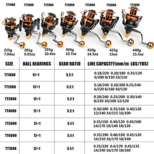 Burning Shark Fishing Reels- 12+1 BB, Light and Smooth Spinning Reels, Powerful Carbon Fiber Drag, Saltwater and Freshwater Fishing - size: TT2000