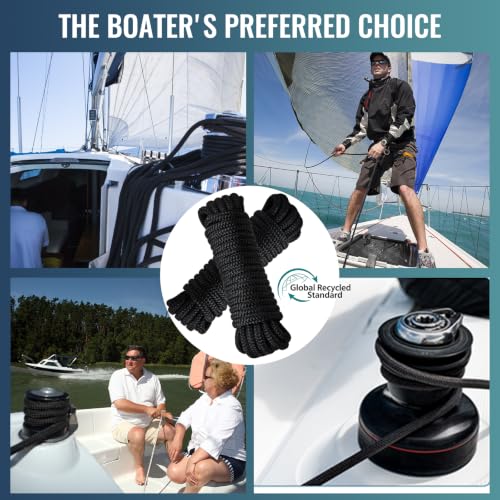 2 Pack 3/4" x 35' Boat Dock Lines, Improved Double Braided Nylon Boat Ropes for Docking with 15" Loop, Hurricane-Resistant Grade Marine Rope for Sailboats,Pontoons,Fishing Boats, Black - size: 3/4" x 35' (Pack of 2)