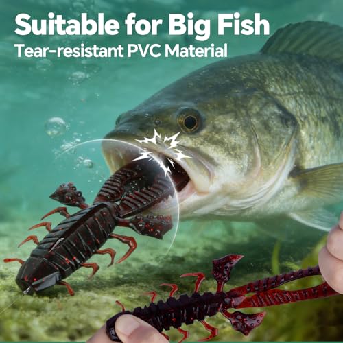 Crawfish Lure 5.5", Soft Plastic Crawdad Creature Bait with Rattles, Weedless Bass Fishing Lure, Realistic Fishing Lures for Freshwater & Saltwater, 3 Pack Red Green Blue - color: Red