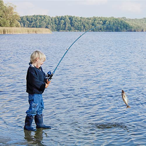 LEOFISHING Kids Fishing Pole Set with Full Starter Kits Portable Telescopic Fishing Rod and Spincast Reel with a Fishing Net and Bucket for Boys Girls and Youth - color: Orange