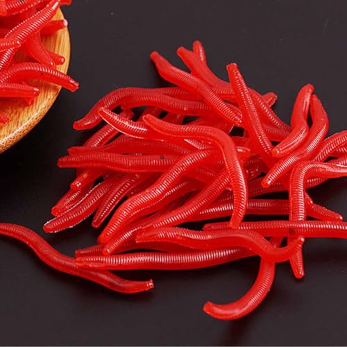 Soft Plastic Red Worm Baits, Scented Artificial Fishing Lures for Freshwater, Reusable Silicone Red Worms for Bass, Trout, and More