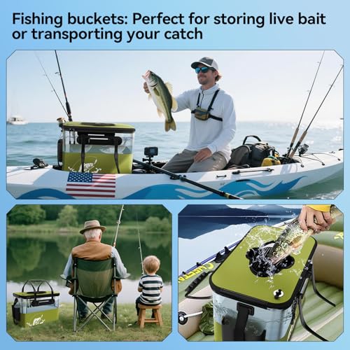 Fishing Bucket Foldable, 6Gallon/8Gallon/10Gallon,Live Fish Container Multi-Functional Live Fish Bait Bucket,for Fishing, Camping, Moving - color: Green