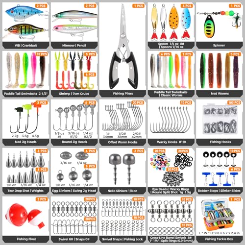 PLUSINNO Fishing Lures Tackle Box Gear Kit with Tackle Included, 373 PCS | Waterproof, Compact & Customizable, for Bass Trout, Freshwater Topwater, 16 Rigs, Fishing Gifts for Men Starter - color: Orange 373 PCS Lures Box