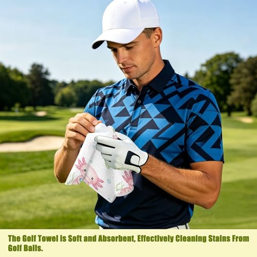 Axolotl Fish White Pattern Magnetic Golf Towel for Golf Bags Microfiber Golf Accessories for Men Women with Carabiner Clip Attaches to Carts and Clubs, 17.7"x17.7"