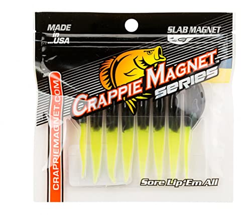 Crappie Magnet 8-Piece Slab Magnet Grub Body Pack, Black/Chartreuse - color: Black/Chartreuse