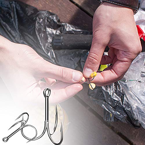 Drasry Fishing Treble Hooks Set for Saltwater Freshwater Size 1/0 to 16 High Carbon Steel Different Fish Hook 50pcs/Box - color: Silver, size: #6 to #1/0 Large