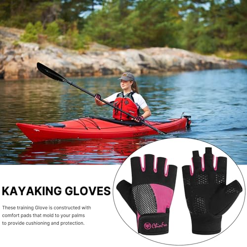 ChinFun Kayaking Gloves 3/4 Finger - Provide Cushioning and Protection, with Resistant Palm and Grip, Easy to Take on and Off, Perfect for Diving, Sailing, Kayaking - Men, Women, Youth - color: Fushcia, size: Medium