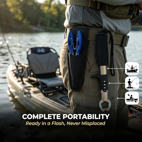 Multipurpose Pliers, Fish Gripper, 1PCS Fishing Tool Kit Aluminum Split Ring Opener with Tungsten Carbide Braid Cutters, Anti-Corrosion Saltwater Tackle Gear Includes Sheath