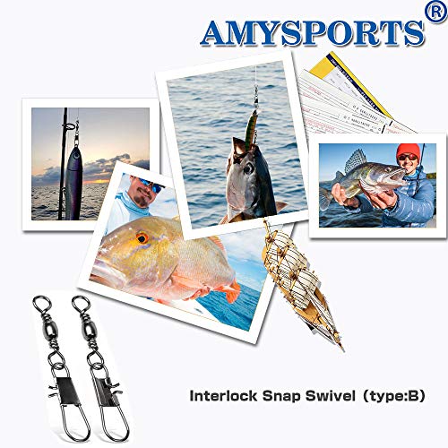 AMYSPORTS Fishing Tackle Barrel Swivel Snap High Strength Snap Swivel Saltwater Stainless Steel Fishing Barrel Snaps Interlock Snaps Freshwater Leader Lure Connnector Accessories - size: Size1/0 (74lb) 50 pcs