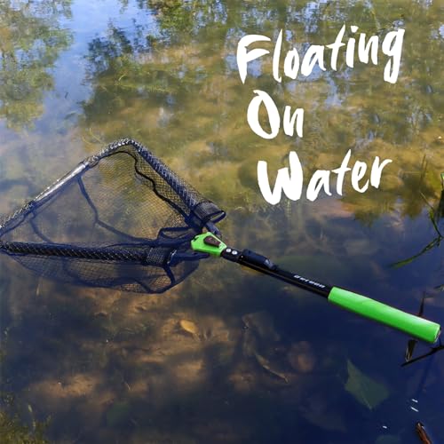 YVLEEN Floating Fishing Net Fish Landing Net - Upgraded Design Foldable & Lightweight Freshwater Fishing Landing Net, Ultra-Thin Rubber Fish Net Easy Catch and Release, Fishing Gifts for Men - color: Green 15"/38cm Hoop Size (Extendable)