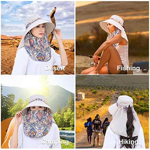 Women Wide Brim Face Mask Sun Hat Detachable Neck Face Flap Ponytail UV Protection Visor Hat Garden Fishing Hiking - color: M9099-mise