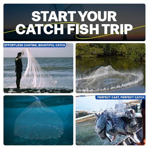 Goture American Fishing Cast Net Saltwater Freshwater,3/8in Mesh Size Casting Net for Bait Fish Shrimp Trap,Heavy Duty Sinkers Dual Color Double Selvage,4ft Radius Throw Cast Net with Needle