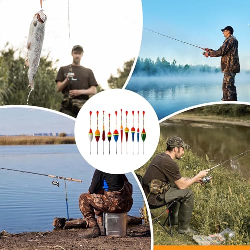 Giantree Fishing Floats Fishing Bobbers,10 Pcs Oval Trout Float Foam Fishing Floats Wood Slip Fishing Bobbers, Bobber Stopper Spring Stick Slip Floats Accessories for Catfish Trout Bass Fishing Line