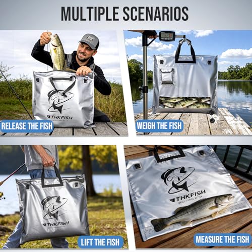 THKFISH Fish Tournament Weigh in Bag for Bass Fishing, Heavy Duty Insulated Live Fish Bag for Caught Fish with Waterproof Zipper and Mesh Liner, Leakproof,Puncture Resistant (Silver-25×23in) - color: Silver-25×23in