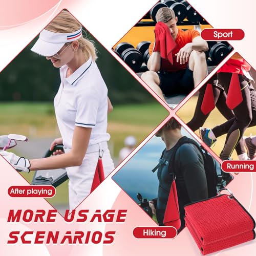 Batiyeer 12 Pcs Golf Towel Bulk for Golf Bags Microfiber Fabric Towel with Clip Waffle Pattern, Fitness, Camping, Hiking, Yoga - color: Red