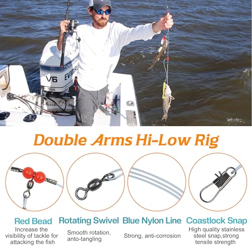 Fishing Leaders Saltwater Tackle Rig Surf Fishing Rigs with Swivel Snaps High Strength Wire Leader Bottom Rigs Fishing Gear Equipment for Lures Bait Hooks - color: Blue Nylon, style: 2 Arms-12pcs