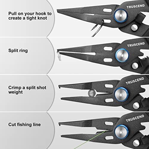 TRUSCEND Lockable Handy Fishing Pliers with Innovative Ergonomic Handle, Saltwater Corrosion Resistant Teflon Coated Fishing Tool, Multi-Function Fishing Gear with Mo-V Cutter, Amazing Fishing Gift - color: E1-black