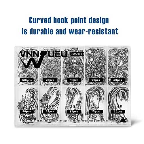 Carbon Steel Fishing Hooks 500Pcs/90Pcs, Circle Hooks Assortment for Saltwater Freshwater Ice Fishing, Salt Water Fish Hooks for Catfish Trout Bass Octopus Multi Size