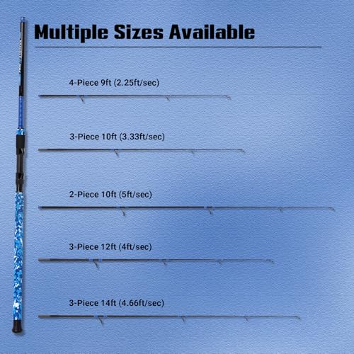 Fiblink Surf Rod,Portable Travel Fishing Rod,Spinning Rod with Blue Camouflage Handle,2Piece/3Piece/4Piece Carbon Fiber Fishing Rod (9ft/10ft/12ft/14ft) - style: 10' - Medium Heavy - 15-30lb - 2pc