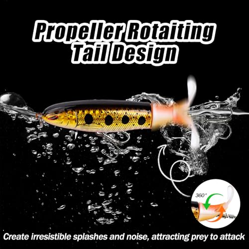 Fishing Lures Bass Popper Topwater 5pcs FS/YE-04 | Rotating Tail Bionic Swimming Lure, for Bass Trout Walleye Catfish Pike,Freshwater ,Saltwater,Crankbaits - color: A, size: 4.33'',0.6oz
