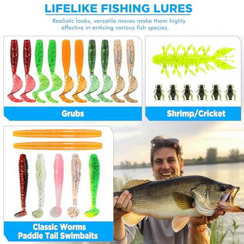 PLUSINNO Fishing Lures, 137Pcs Tackle Box with Tackle Included, Crankbaits, Spoon, Hooks, Weights & Other Accessories, Fishing Bait Lure Gear Kit Gift for Men Bass Freshwater - color: ORANGE