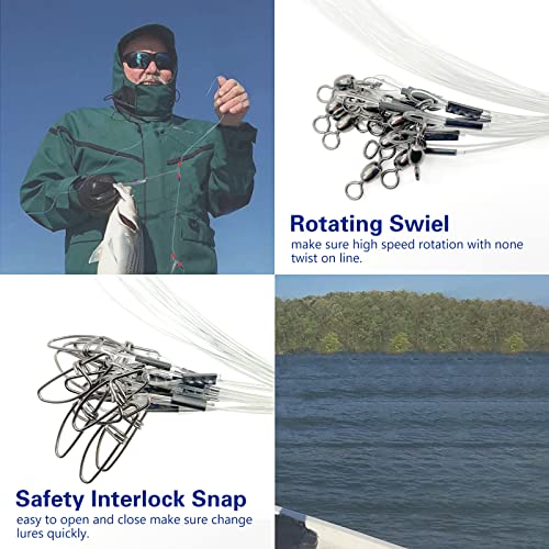 YOTO Fishing Tackle Leaders,Hi-Low Rig,Double Arms Saltwater Stainless Steel Leader with Swivels,High-Strength Fish Wire Gear Equipment, Fishing Gift - color: D2-Nylon Leader-70lb-24pcs