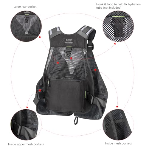 BASSDASH Strap Fishing Vest Adjustable for Men and Women, for Fly Bass Fishing and Outdoor Activities - color: Charcoal Grey