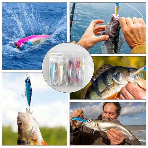 Fishing Lures Kit Crankbait Minnow Jerkbaits Popper Lures Shadllow Deep Diving Swimbaits Pencil Walleye Lures Artificial Hard Fishing Baits for Bass Trout Redfish Saltwater Freshwater - color: Popper Lures-8pcs
