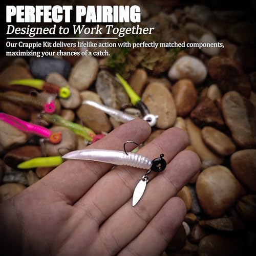 Crappie Lures Underspin Jigs Heads Worms Baits Kit, 110, 80 Pcs Crappie Fishing Jig Heads Soft Plastic Grub Swimbait for Panfish Bluegill Bass Trout Freshwater Saltwater