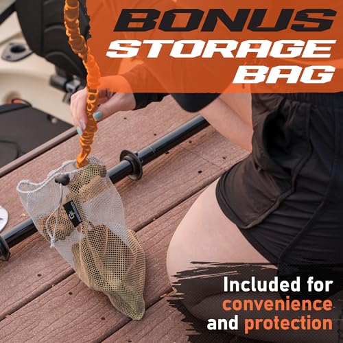 Gradient Fitness 2 Pack Kayak Paddle Leash, 5-8 Feet Stretchable Paddle Strap with Carabiner Secure Leash Lanyard Rope for SUP Kayak Canoe Paddle Fishing Pole Rod - color: Orange
