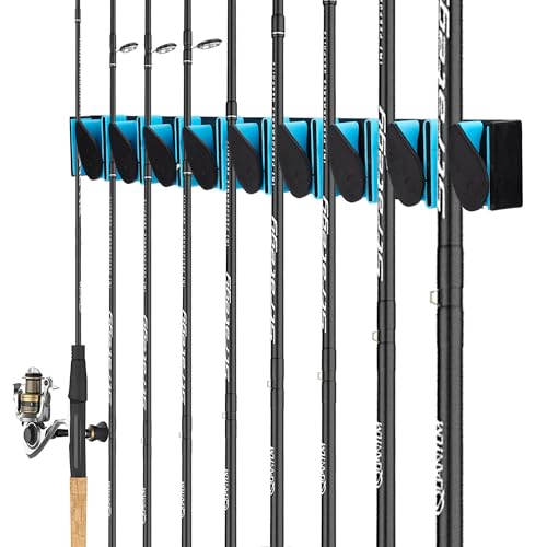 Fishing Rod Holder, Wall Mounted Fishing Pole Holder, Holds Up to 9 Rods and Combos, Fishing Rod Holders for Garage, Fits Most Rods of Diameter 3-19mm