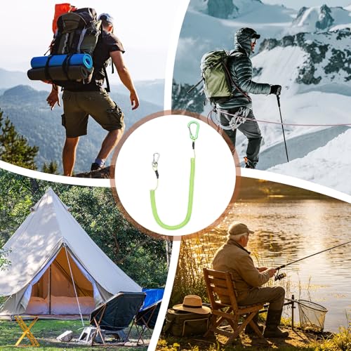 PATIKIL Fishing Lanyard, (118.11" Length, Green) (3Pcs), Retractable Coiled Tether Anti-Lost Rope Coiled with Carabiners and 360° Safety Buckle, Suit for - Fishing/Hunting/Hiking/Boating - color: Green, size: 118.11"
