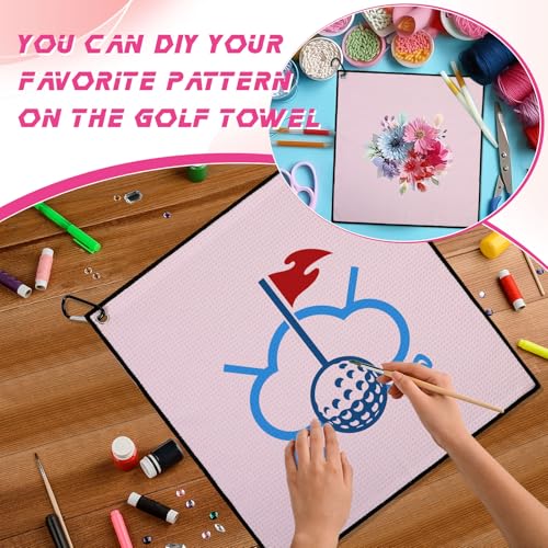 Batiyeer 12 Pcs Golf Towel Bulk for Golf Bags Microfiber Fabric Towel with Clip Waffle Pattern, Fitness, Camping, Hiking, Yoga - color: Pink