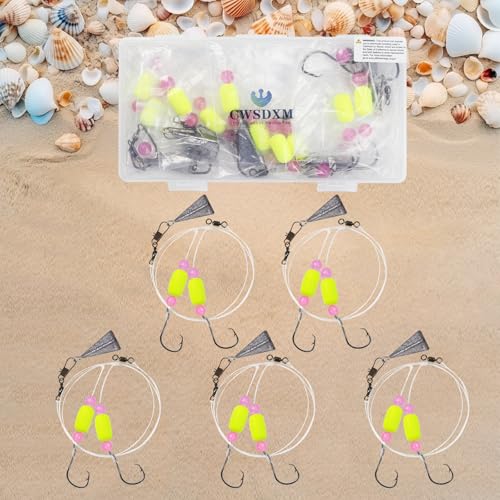 Pompano Rigs for Surf Fishing Saltwater Floats Catfishing Pompano Fishing Rigs with Double Circle Hooks and Pyramid Sinker 5pcs/8pcs - color: yellow- 5pcs