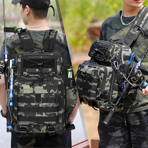Fishing Tackle Backpack, Portable Fishing Tackle Storage Bag, Multifuction Large-Capacity Sling Bag, Fishing Gear Bags, (Dark Night Camouflage) - color: A-Dark Night Camouflage