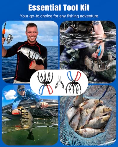 Pawfly Fish Grippers & Fishing Pliers, Fish Grabber Tool, Split Ring Pliers | Non-Slip 3 Claw Fish Control Clamps for Most Freshwater Fish, Metal Fish Hook Remover, Multifunctional Fishing Gear - size: 2pcs 3 Claw+Lure pliers