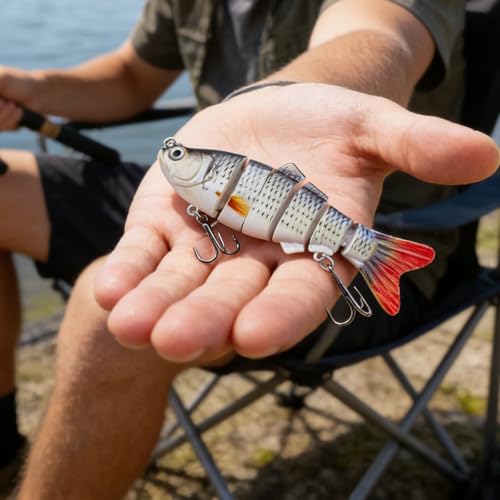 Multi Jointed Swimbait for Bass Fishing, 10cm Segmented Bionic Hard Lure with Treble Hooks, Lifelike Sinking Bait for Pike