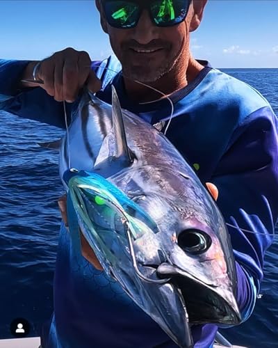 Saltwater Big Game Fishing Lure, for Offshore trolling (FlyBoy) - color: Blue Light Blue Glow (Unrigged)