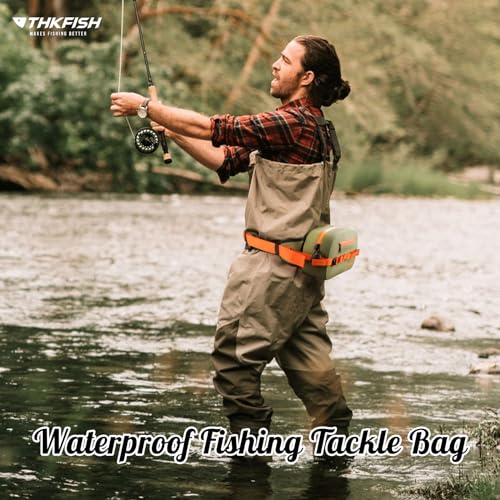 THKFISH IPX8 Waterproof Fishing Backpack with Rod Holder, Lightweight Fishing Sling Bag, Move Freely Fish Gifts for Men (Brown-Waist bag) - color: Brown-waist Bag