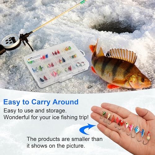 Ice Fishing Jig Kits,Luminous Ice Fishing Lures Micro Jig Head Hooks Fish Gear Tackle Accessories Winter Fishing Jigging for Crappie Pike Panfish Walleye Perch Bluegill - color: Colorful - 36pcs