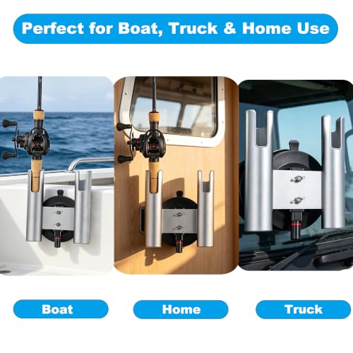 2-Rod No-Drill Aluminum Rack Vacuum Fishing Rod Holder with 300LB | for Boat Truck Wall Glass ,Removable Quick-Release Suction Mount – Installs in Seconds. No tools.