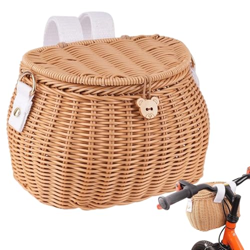 Wicker Picnic Basket, Fishing Creel Basket with Lid and Shoulder Strap, Portable Woven Baskets Decorative Wicker Baskets
