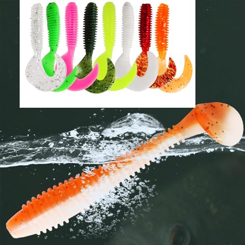 Soft Fishing Lures Set with Tackle Box, 6.5cm/8cm Paddle Tail Swimbaits, 60PCS Soft Plastic Baits with Curly Tails, Freshwater Fishing Lures for Bass, Trout, and More - color: 60 soft baits + bait boxes