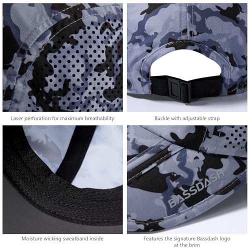 BASSDASH UPF 50+ Foldable Fishing Hat Baseball Cap with Removable Neck Flap Portable for Men Women Golf Hiking - color: Storm Camo With Foldable Brim