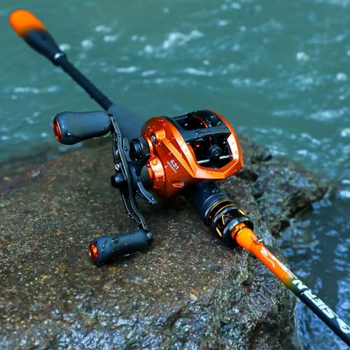 Sougayilang Baitcaster Combo – IM6 Graphite 2-Piece Rod, M/MH Power, Stainless Steel Guides, 6.3:1 Gear Ratio, 18LB Drag for Bass, Walleye, Catfish Travel Combo - color: Cast-Right Hand, size: 7 FT