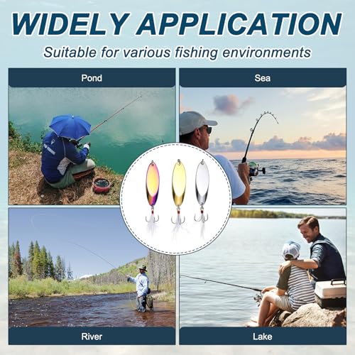 Fishing Spoons Lures Metal Saltwater Treble Trout Lures Jigging Spoon with Treble Hooks Spinner Baits for Freshwater - color: Gold, size: 42g / 1.5oz