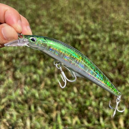 3pcs Sinking Bass Fishing Lures Saltwater Long Casting Laser Minnow Fishing Baits Hard Lure Fishing Kits Accessories (AH - color: AH1445A-5.5'' 1.6oz