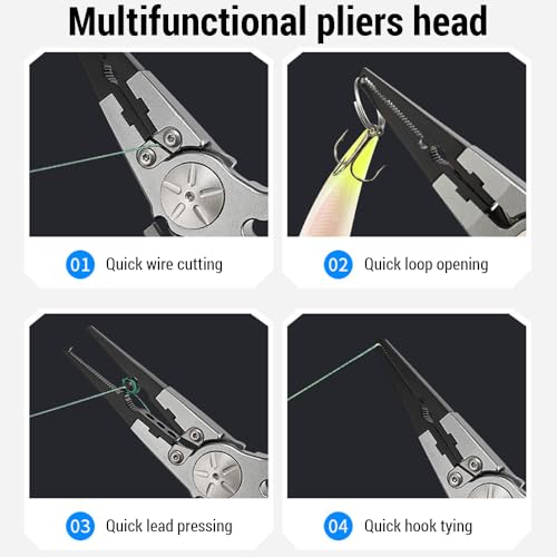 Aluminum Alloy Fishing Pliers Hook Remover LINE Cutters with Sheath and Lanyard for Fishing PE Nylon Carbon LINE (Black) - color: Black