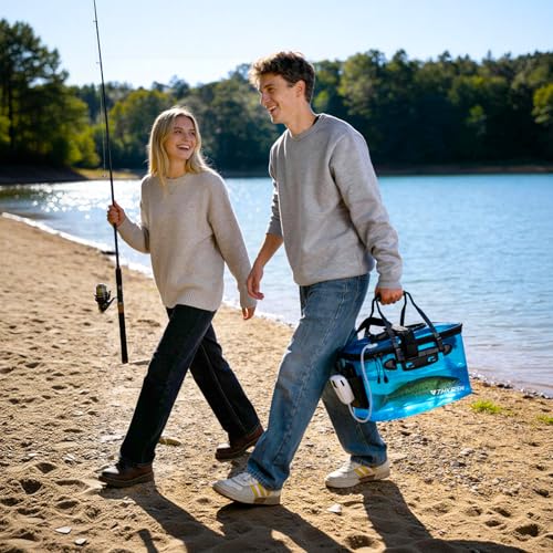 Foldable Transparent Fishing Bucket, 6 Gallon Foldable Bait Bucket, Live Fish Container Multi-Functional Bucket, Live Bait Bucket for Saltwater, Camping, Moving (23l/6Gallon with Aerator) - size: 6Gallon with Aerator
